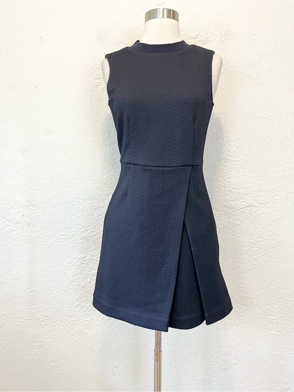 Tory Burch Dress Navy Blue Textured Pleated 2